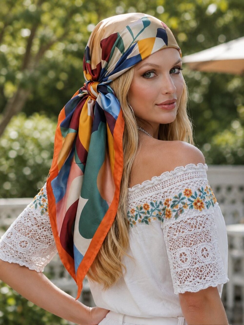 Multicolor Floral Abstract Silk Feel Artsy Head Scarf Bandana Hair Wrap 35x35